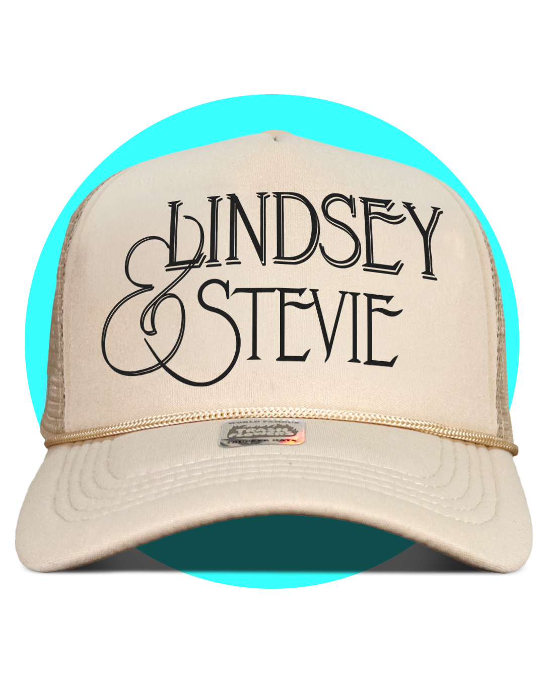 Lindsey & Stevie Fleetwood Mac Trucker Hat in tan