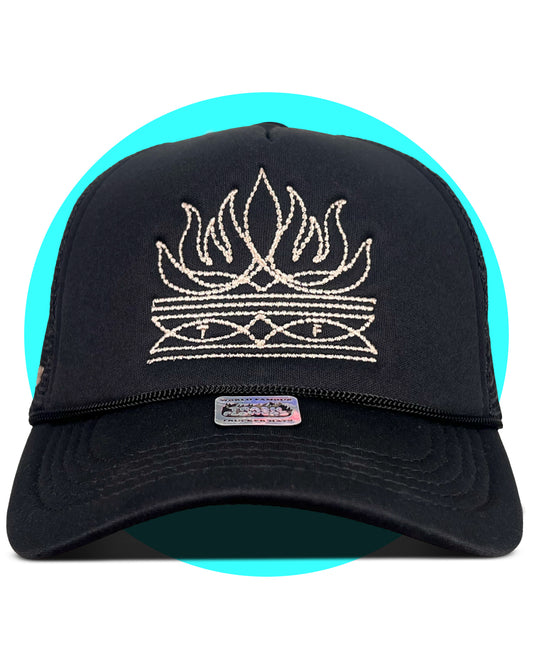 Toe Bug Flame Boot Stitch Embroidered Trucker Hat