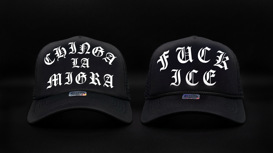 TRASH FLOWERS TRUCKER HATS SAYS FUCK ICE — CHINGA LA MIGRA