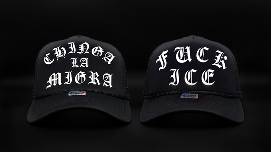 TRASH FLOWERS TRUCKER HATS SAYS FUCK ICE — CHINGA LA MIGRA
