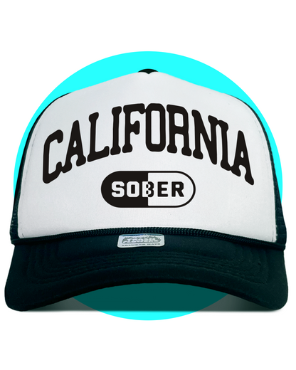 California Sober Trucker Hat in black and white