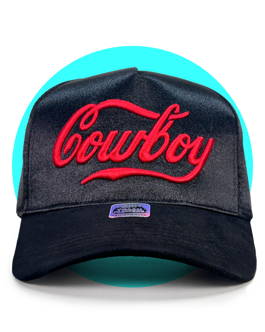 Coca-Cola Cowboy Black Satin 3D Embroidered Snapback Trucker Hat