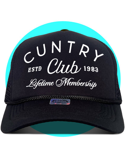 Cuntry Club Lifetime Membership Trucker Hat in black
