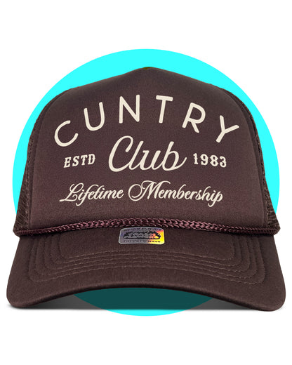 Cuntry Club Lifetime Membership Trucker Hat in brown