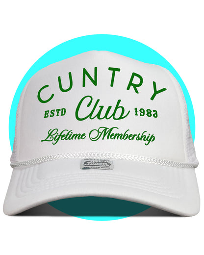 Cuntry Club Lifetime Membership Trucker Hat in white