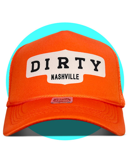 Dirty Nashville Trucker Hat in hunting orange