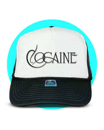 Cocaine Mac Trucker Hat in black and white