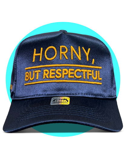 Horny But Respectful Satin 3D Embroidered Trucker Hat