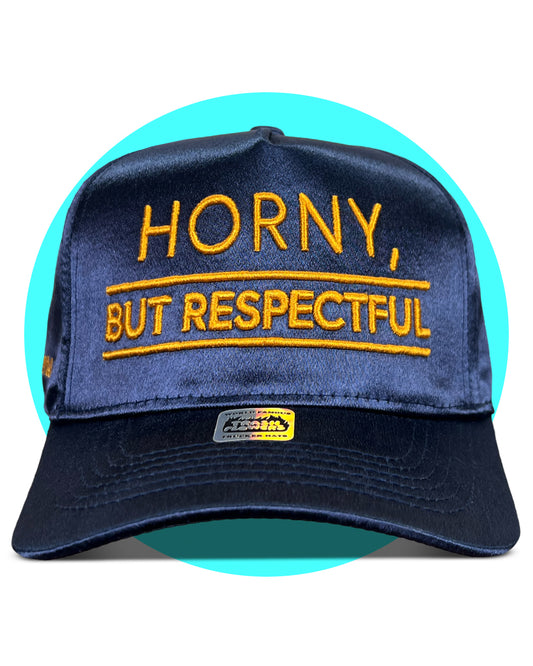 Horny But Respectful Satin 3D Embroidered Trucker Hat