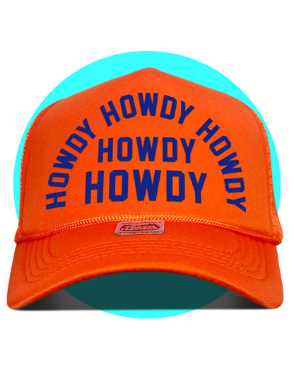 Howdy Howdy Howdy Trucker Hat in hunting orange