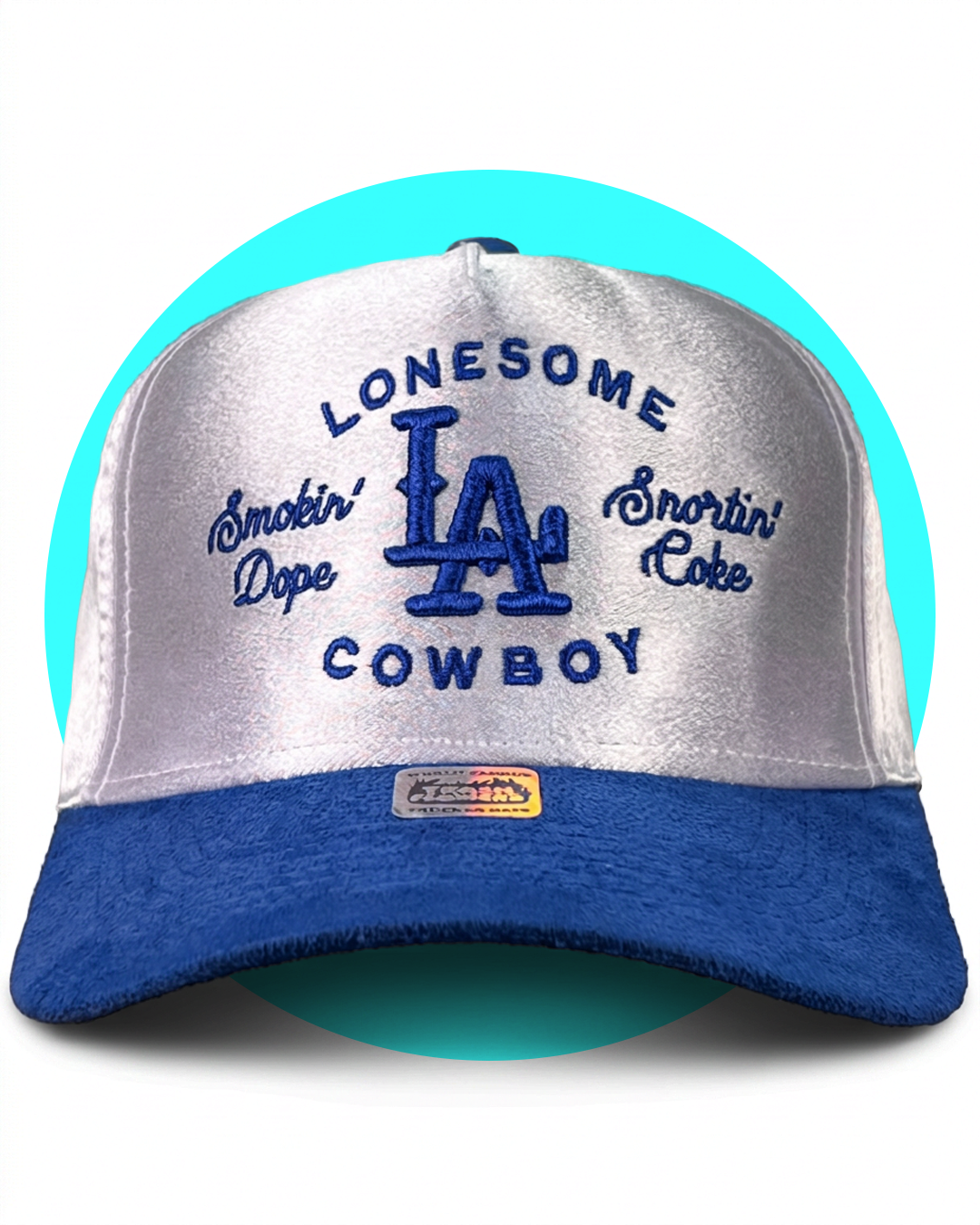 Lonesome LA Cowboy Blue Satin Suede Snapback Hat, another angle