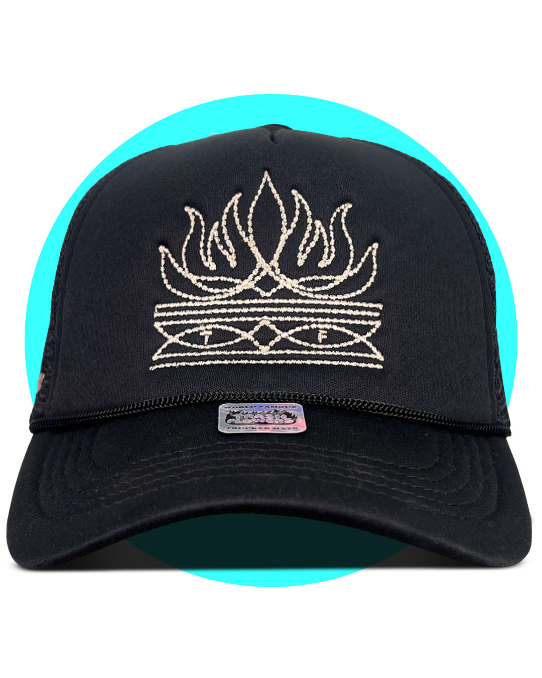 Toe Bug Flame Boot Stitch Embroidered Trucker Hat