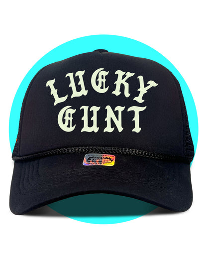Lucky Cunt Trucker Hat in white