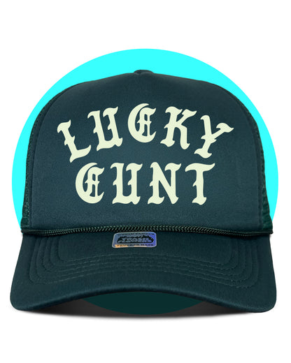 Lucky Cunt Trucker Hat in seafoam