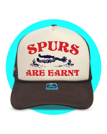 Spurs Are Earnt Trucker Hat in brown and tan