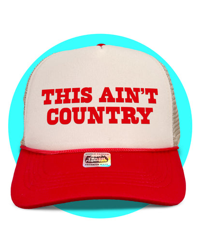 This Ain't Country Trucker Hat in tan and red