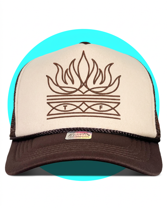Flame Toe Bug Boot Stitch Trucker Hat