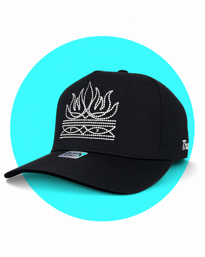 Flame Toe Bug Boot Stitch Snapback Trucker Hat