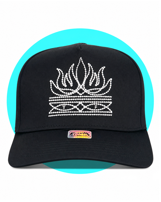 Flame Toe Bug Boot Stitch Snapback Trucker Hat