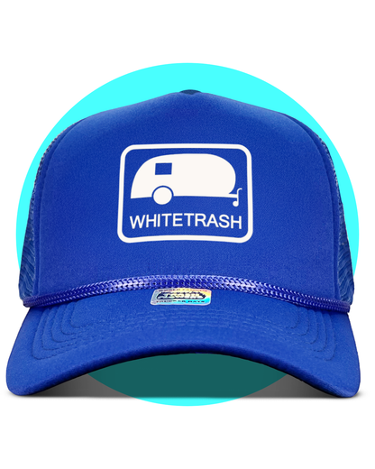 White Trash Trailer Park Trucker Hat in royal blue