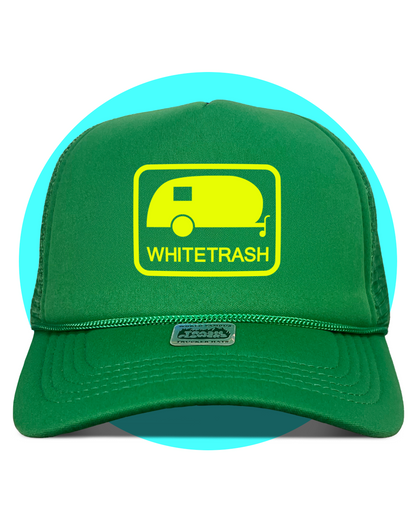 White Trash Trailer Park Trucker Hat in john deere green
